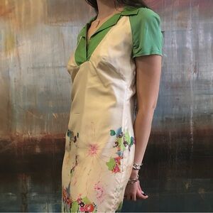 100% Silk Saje Painted Flower Dress